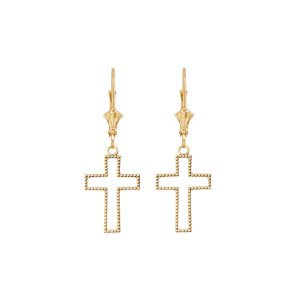 Beaded Cross Drop Earrings in 9ct Gold