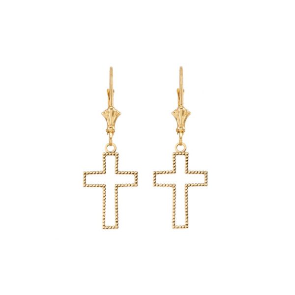 Beaded Cross Drop Earrings in 9ct Gold