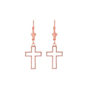 Beaded Cross Drop Earrings in 9ct Rose Gold