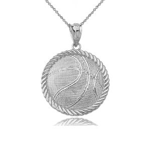 Basketball Pendant Necklace in 9ct White Gold