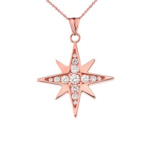 Diamond Embellished North Star Pendant Necklace in 9ct Rose Gold