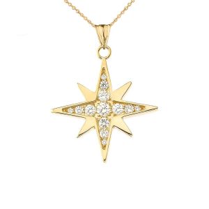 Diamond Embellished North Star Pendant Necklace in 9ct Gold