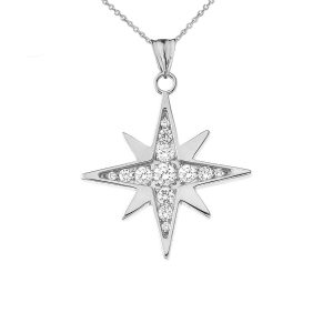 Diamond Embellished North Star Pendant Necklace in 9ct White Gold