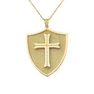 Statement Crusader Shield Pendant Necklace in 9ct Gold