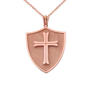 Statement Crusader Shield Pendant Necklace in 9ct Rose Gold