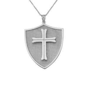 Statement Crusader Shield Pendant Necklace in 9ct White Gold