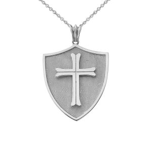 Statement Crusader Shield Pendant Necklace in Sterling Silver