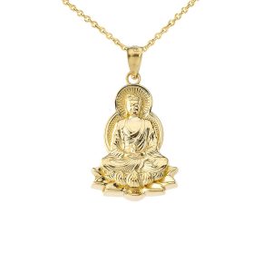 Buddha Lotus Flower Pendant Necklace in 9ct Gold