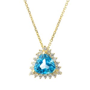 Blue Topaz & CZ Mystical Pendant Necklace in 9ct Gold