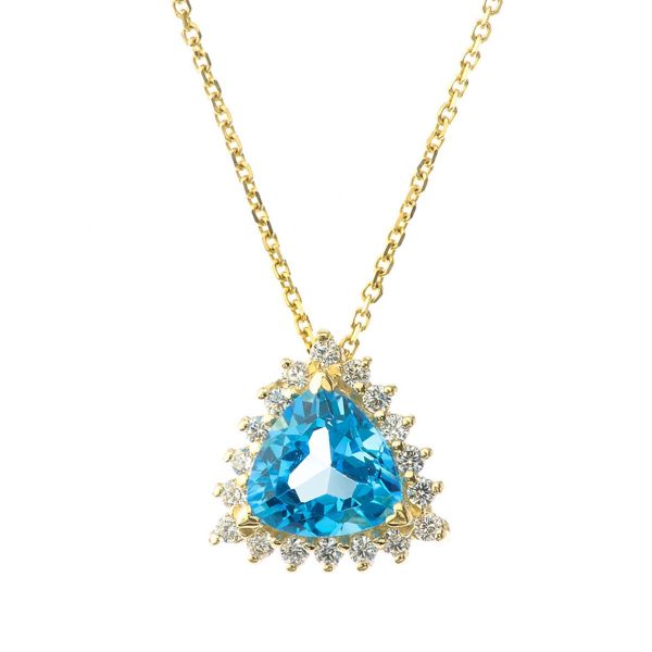 Blue Topaz & CZ Mystical Pendant Necklace in 9ct Gold