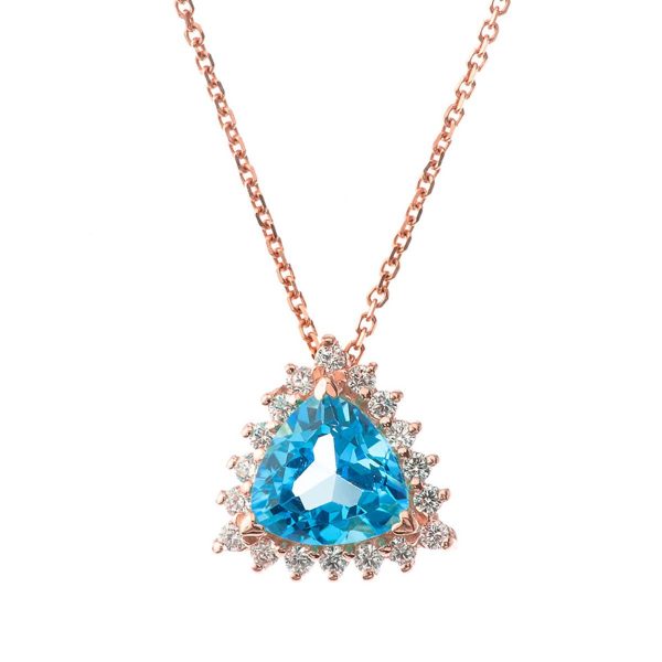 Blue Topaz & CZ Mystical Pendant Necklace in 9ct Rose Gold