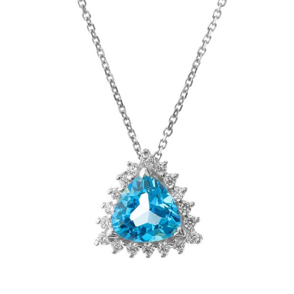 Blue Topaz & CZ Mystical Pendant Necklace in 9ct White Gold