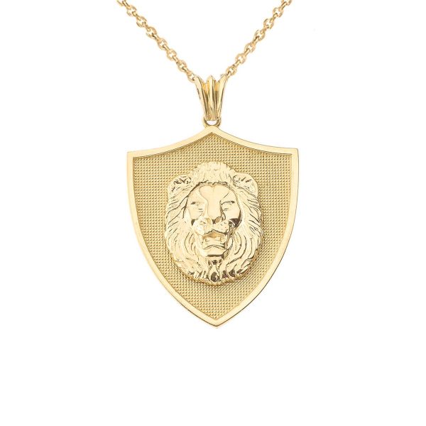 Statement Lion Shield Pendant Necklace in 9ct Gold