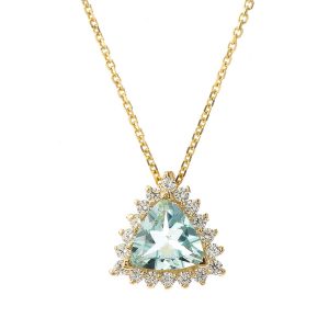 Aquamarine & CZ Mystical Pendant Necklace in 9ct Gold