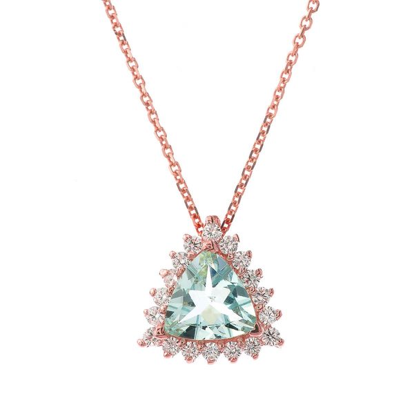 Aquamarine & CZ Mystical Pendant Necklace in 9ct Rose Gold