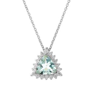 Aquamarine & CZ Mystical Pendant Necklace in 9ct White Gold