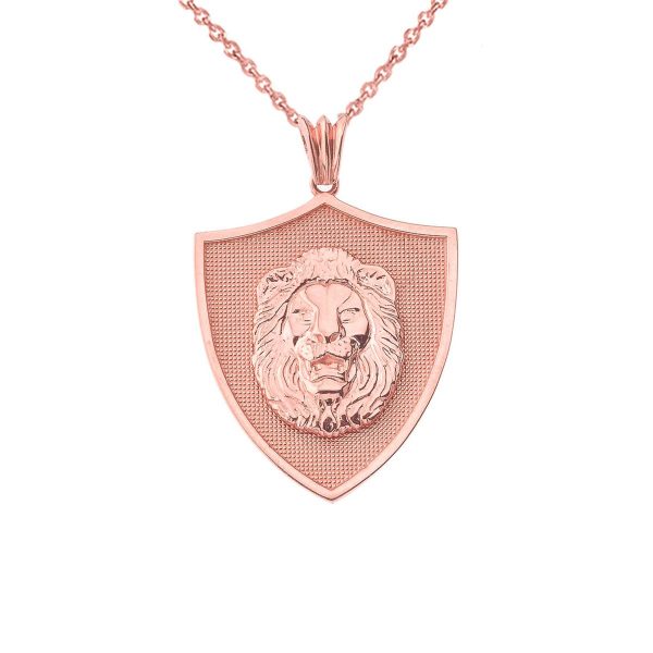 Statement Lion Shield Pendant Necklace in 9ct Rose Gold