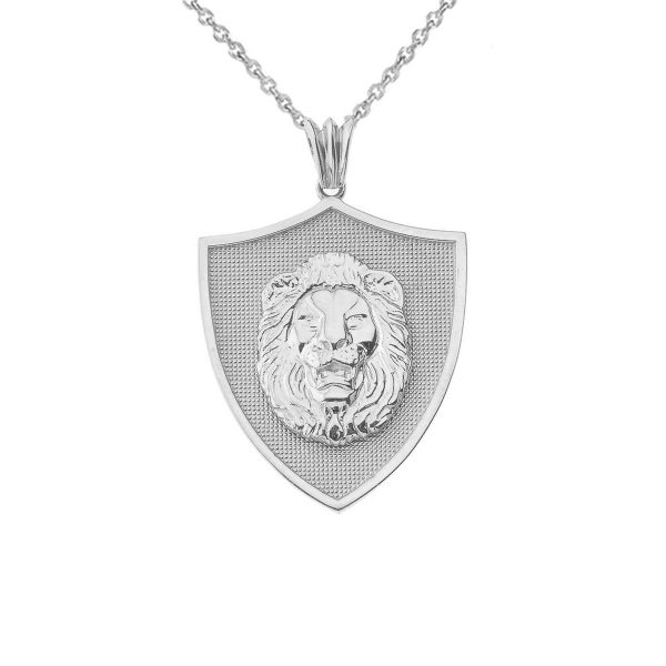 Statement Lion Shield Pendant Necklace in 9ct White Gold