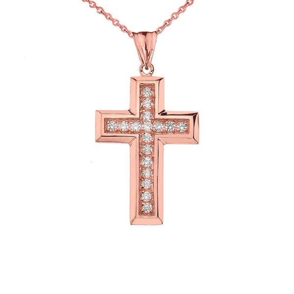 CZ Cross Pendant Necklace in 9ct Rose Gold