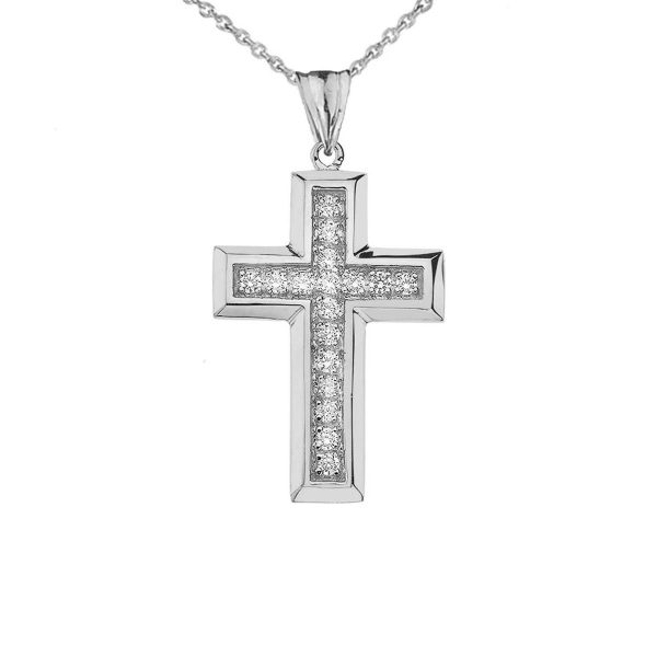 CZ Cross Pendant Necklace in Sterling Silver