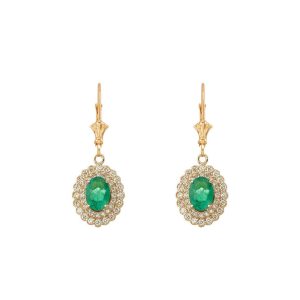 Emerald & Diamond Vitality Halo Gemstone Drop Earrings in 9ct Gold