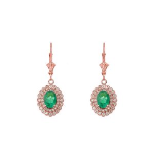 Emerald & Diamond Vitality Halo Gemstone Drop Earrings in 9ct Rose Gold