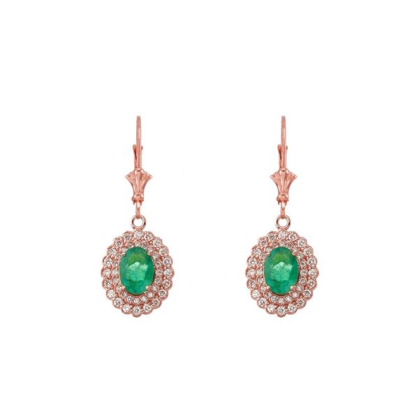 Emerald & Diamond Vitality Halo Gemstone Drop Earrings in 9ct Rose Gold