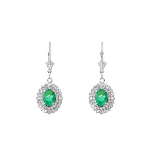 Emerald & Diamond Vitality Halo Gemstone Drop Earrings in 9ct White Gold