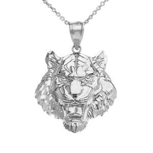 Men's Roaring Tiger Pendant Necklace in Sterling Silver