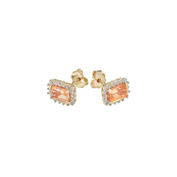 Citrine & Diamond Sunny Side Halo Gemstone Stud Earrings in 9ct Gold