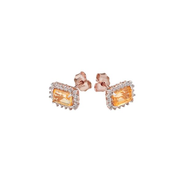 Citrine & Diamond Sunny Side Halo Gemstone Stud Earrings in 9ct Rose Gold