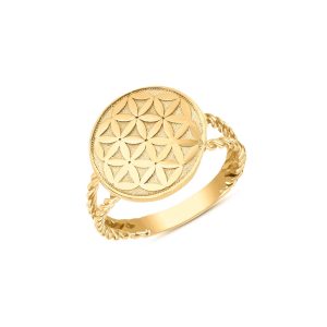 Split Shank Flower Life Disc Ring in 9ct Gold