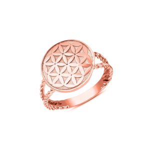 Split Shank Flower Life Disc Ring in 9ct Rose Gold