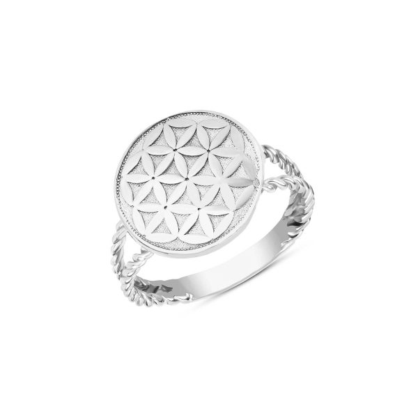 Split Shank Flower of Life Disc Ring in Sterling Silver