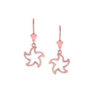 Stencil Starfish Drop Earrings in 9ct Rose Gold