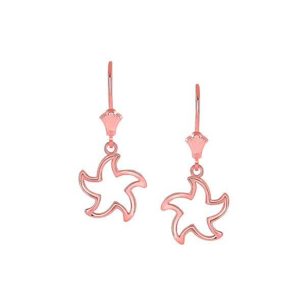 Stencil Starfish Drop Earrings in 9ct Rose Gold