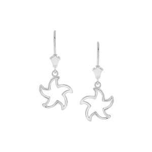 Stencil Starfish Drop Earrings in 9ct White Gold