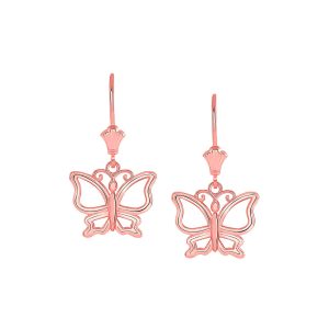 Stencil Butterfly Drop Earrings in 9ct Rose Gold