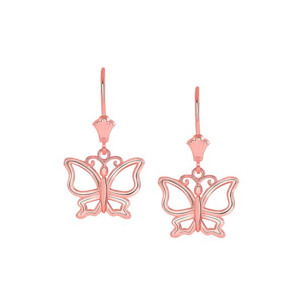 Stencil Butterfly Drop Earrings in 9ct Rose Gold