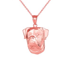 American Bulldog Charm Pendant Necklace in 9ct Rose Gold