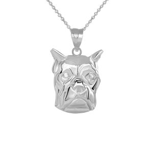 Boxer Close Up Pendant Necklace in 9ct White Gold