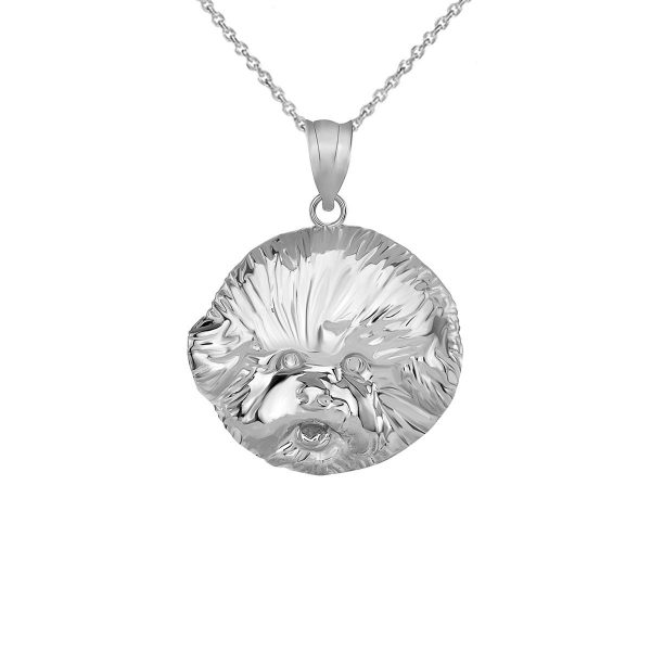 Bichon Frise Close Up Pendant Necklace in 9ct White Gold