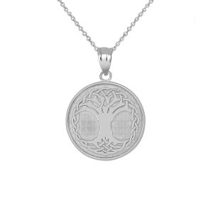 Tree of Life Medallion Pendant Necklace in 9ct White Gold