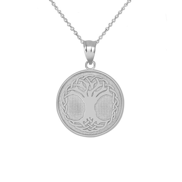 Tree of Life Medallion Pendant Necklace in 9ct White Gold