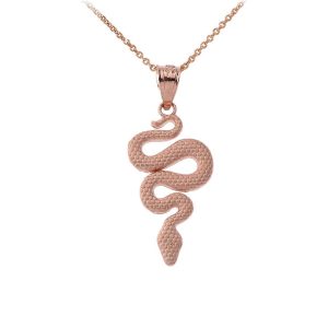 Textured Snake Serpent Pendant Necklace in 9ct Rose Gold