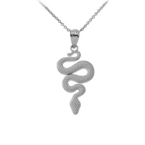 Textured Snake Serpent Pendant Necklace in Sterling Silver