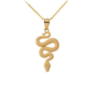 Textured Snake Serpent Pendant Necklace in 9ct Gold