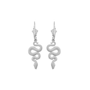 Textured Snake Drop Earrings in 9ct White Gold