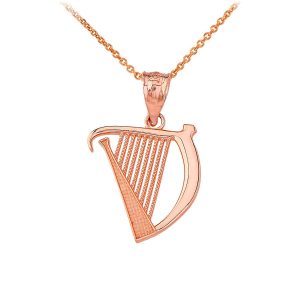 Textured Celtic Harp Pendant Necklace in 9ct Rose Gold