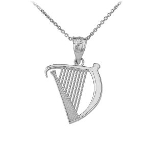 Textured Celtic Harp Pendant Necklace in Sterling Silver